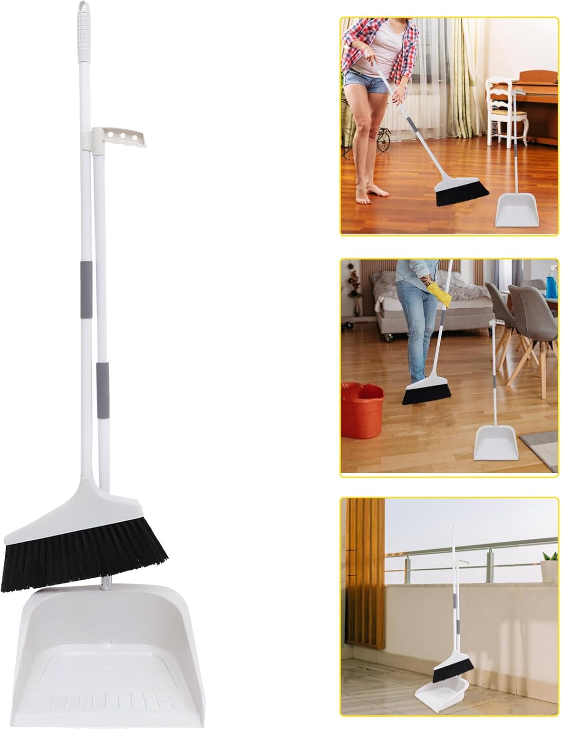1 juego de recogedor de escoba con mango vertical recogedor kit de limpieza de baño, kit de recogedor de mango largo, recogedor de polvo de mango
