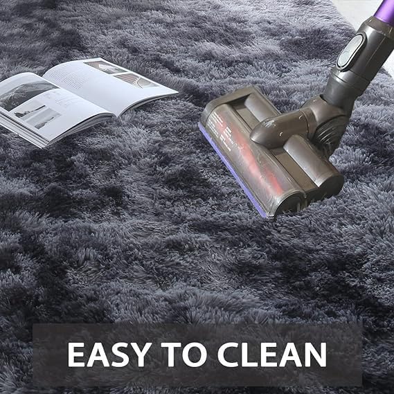 Alfombra mullida gris de 5 x 7 pulgadas, alfombra de felpa ultrasuave para dormitorio, sala de estar, interior, antideslizante, moderna, de piel