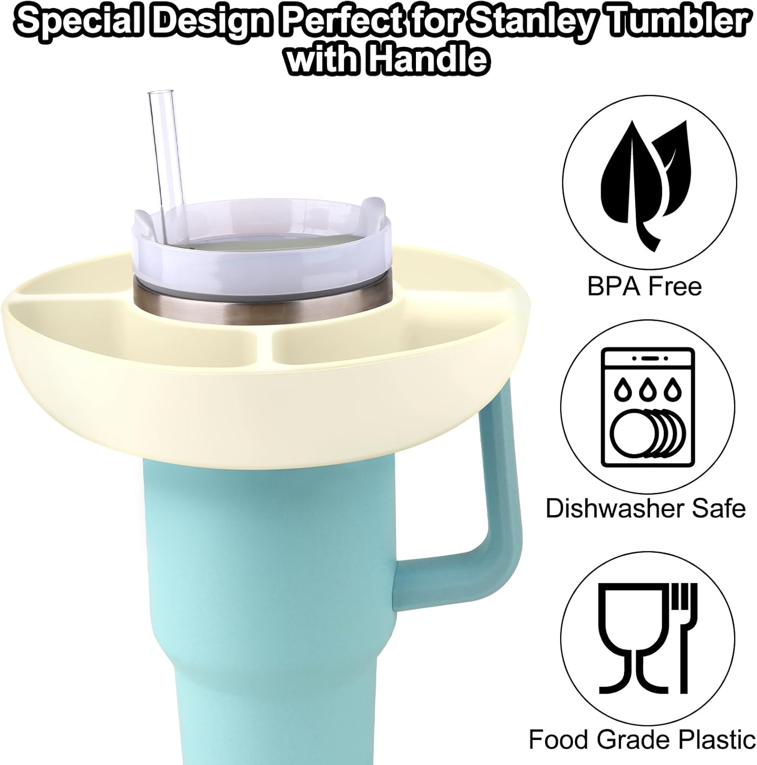 BABORUI Bandeja de aperitivos para vaso Stanley de 30 onzas con asa, vaso compatible con Stanley Cup de 30 onzas, anillo reutilizable para