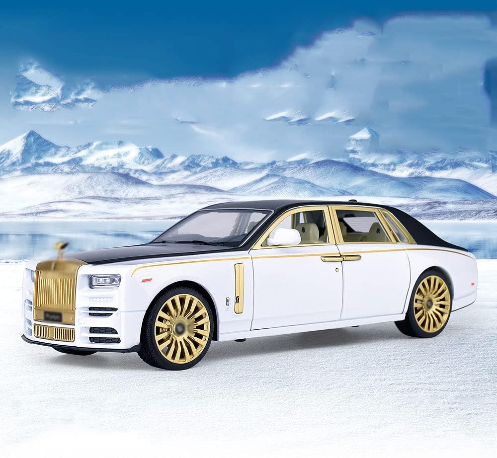JUNAWN Coche fundido a presión de aleación de simulación, juguete de camión Rolls-Royce Phantom a escala 124, adornos de modelo de automóvil con