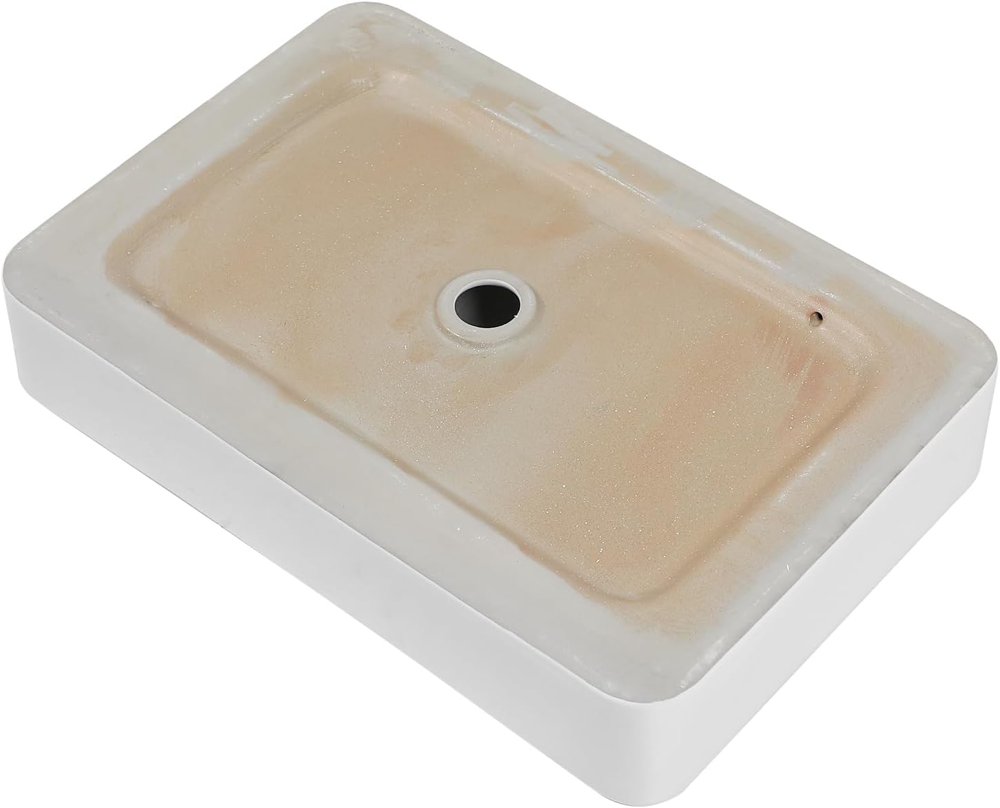 Fregadero rectangular de 24 x 14 pulgadas, lavabo rectangular de porcelana de cerámica blanca sobre mostrador