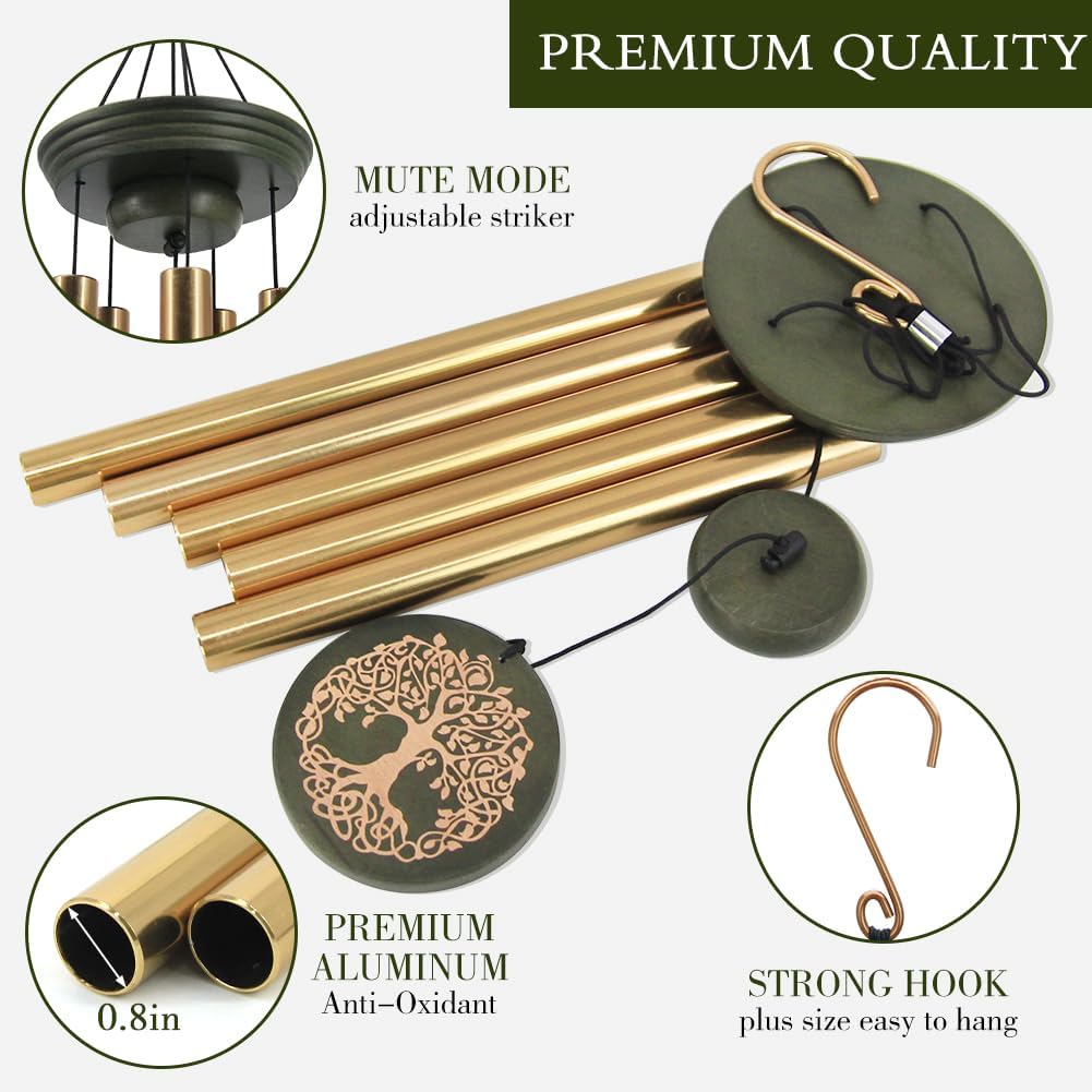 Campanillas de viento para exteriores, campanillas de viento conmemorativas de 30 pulgadas para la pérdida de un ser querido, grabado del árbol de