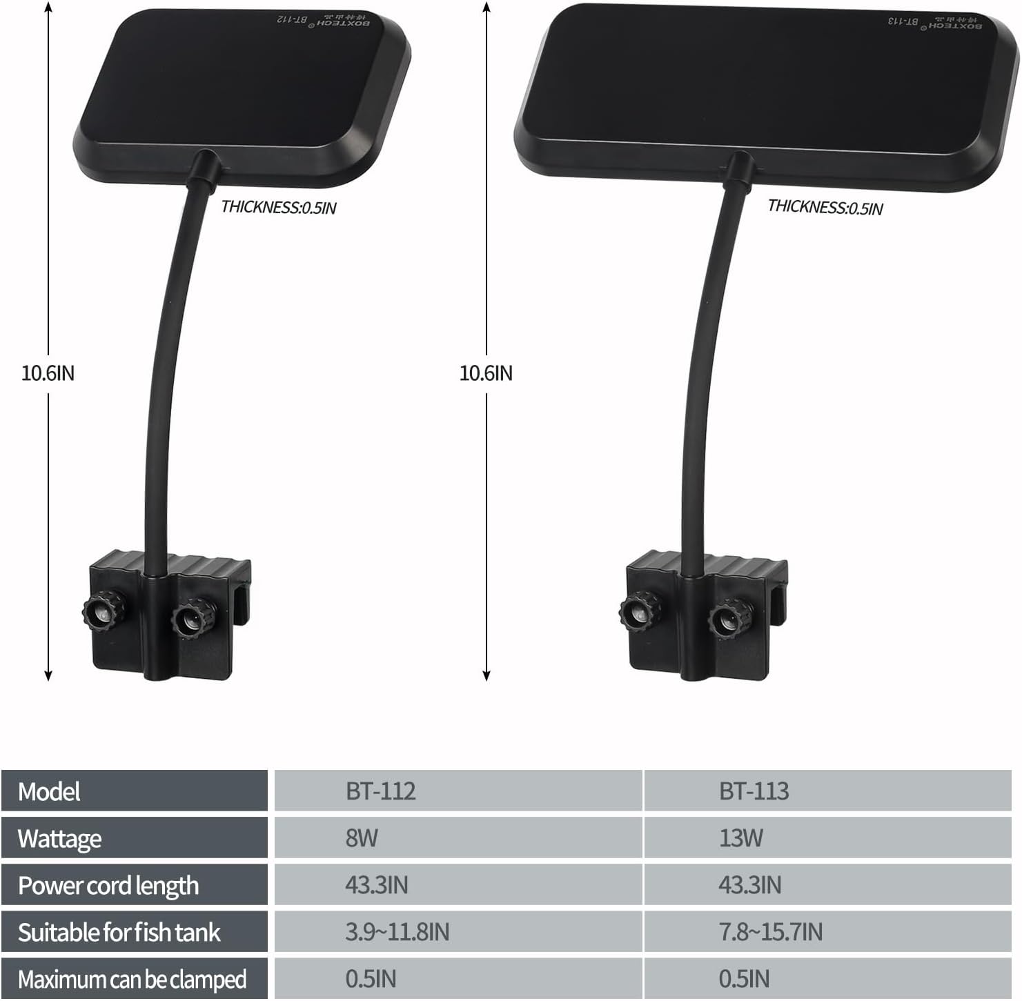 Boxtech Luz LED para pecera, pequeña luz de clip para acuario, luz de abrazadera LED blanca de 8 W, luz plantada de espectro completo USB de 4.53