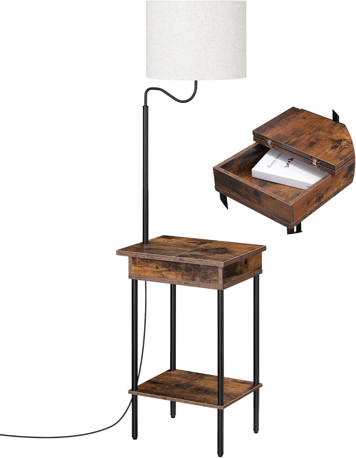 EDISHINE Lámpara de pie con mesa, luz de mesita de noche lateral con 1 cajón y 1 estante, lámpara de pie con estante de noche, mesa auxiliar pequeña