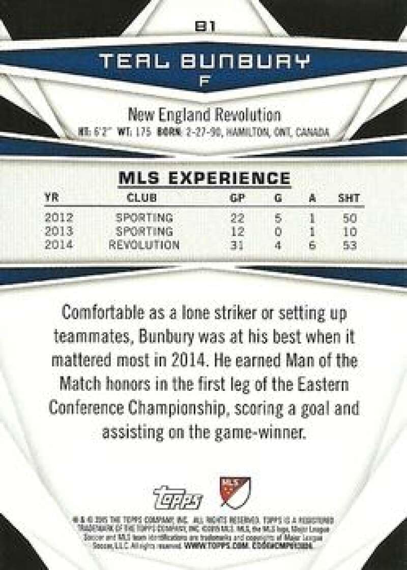 2015 Topps MLS #81 Teal Bunbury New England Revolution Official Major League Soccer Card in Raw (NM or Better) Condition