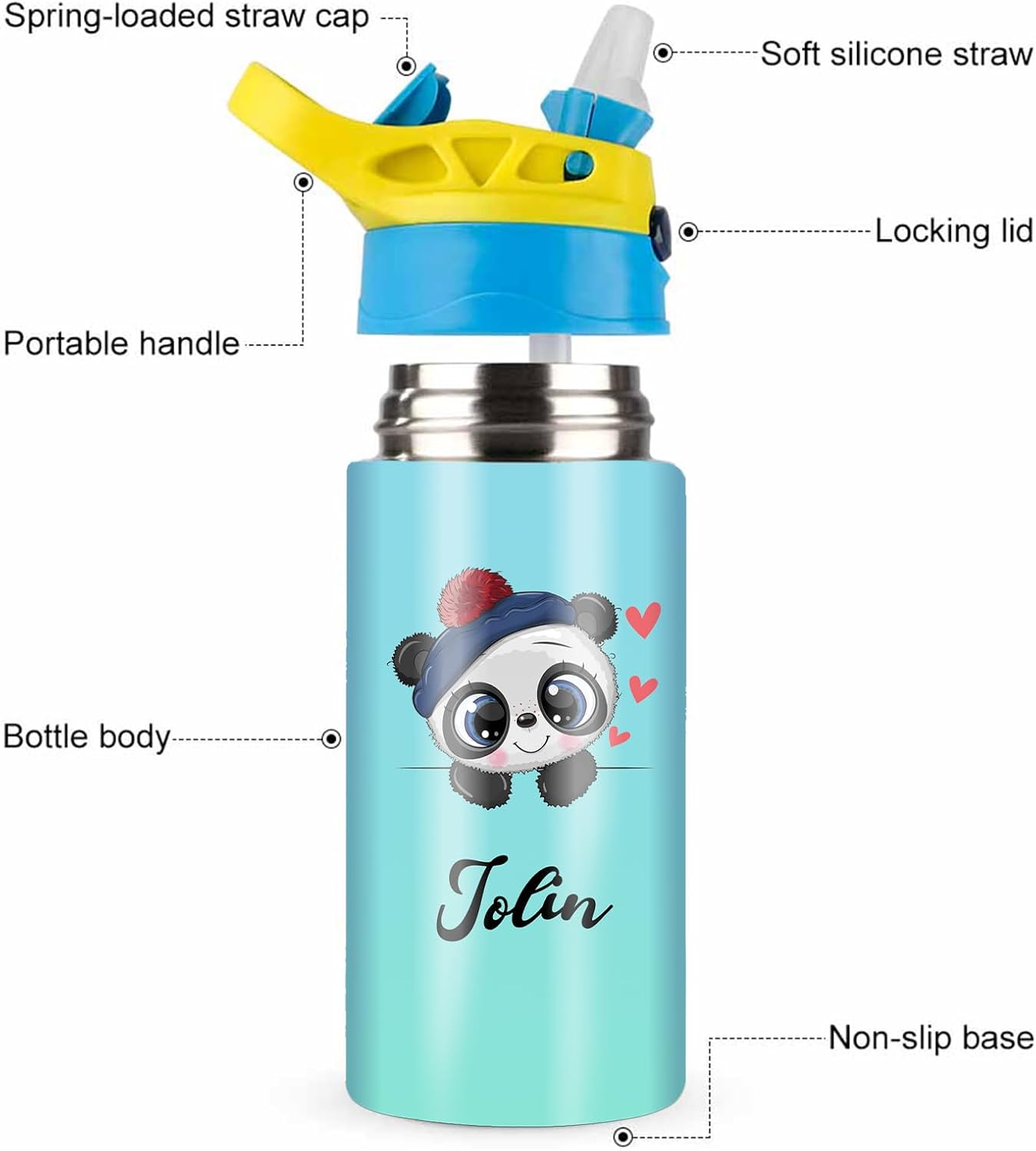Botellas de agua personalizadas para niños, botellas de agua personalizadas de 20 onzas con nombre para niñas y niños, tazas aisladas personalizadas