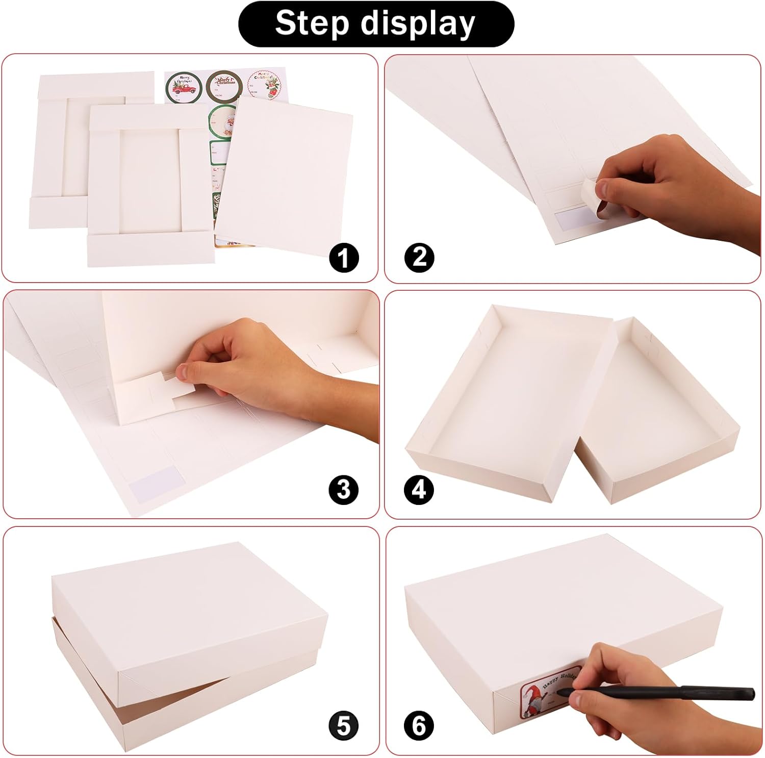 Giiffu Paquete de 18 cajas de regalo blancas a granel para regalos, cajas de regalo de papel con tapas, 4 tamaños con 18 etiquetas de Navidad, para