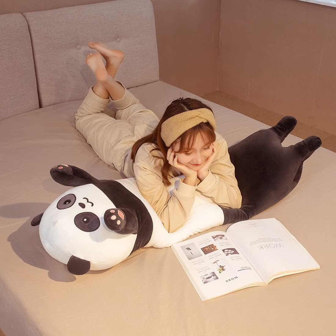 Almohada larga de felpa de panda, suave almohada de cuerpo largo de panda, bonita almohada de peluche de panda para niños, almohada larga de panda