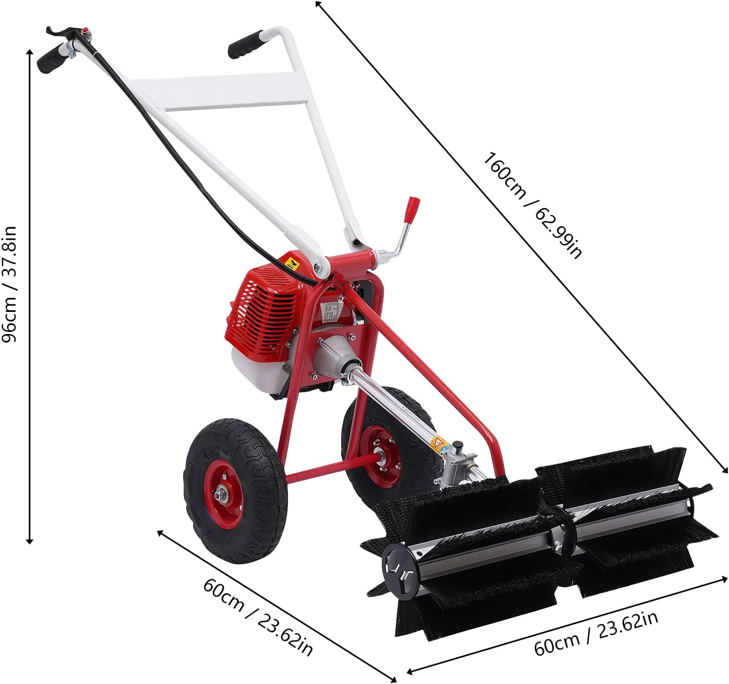 Barredora de suelo manual de 1.25 KW, 23.6 pulgadas de ancho de barrido, potencia manual de gas, tanque de 1.2 L, velocidad infinitamente ajustable,
