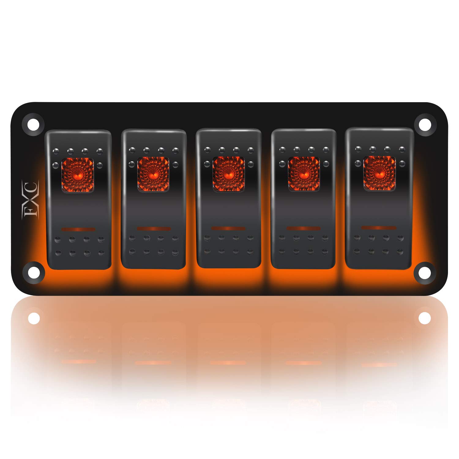 FXC Interruptor basculante de aluminio, 5 cuadrillas, 5 pines, encendidoapagado, 2 LED retroiluminados para barco, coche, color naranja marino
