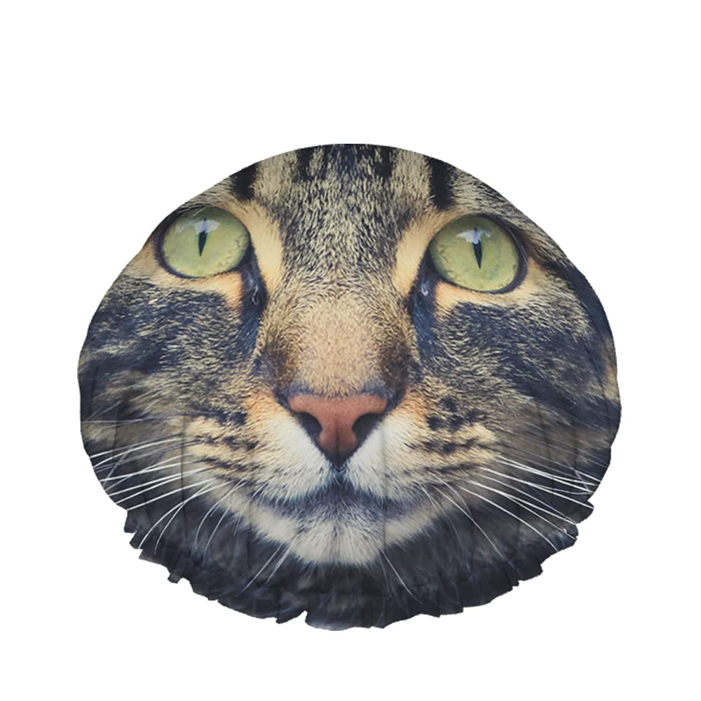 Swono Gorro de ducha de gato, lindo gato que mira recto hacia ti, impermeable, doble capa, perfecto para todas las longitudes y grosores de cabello
