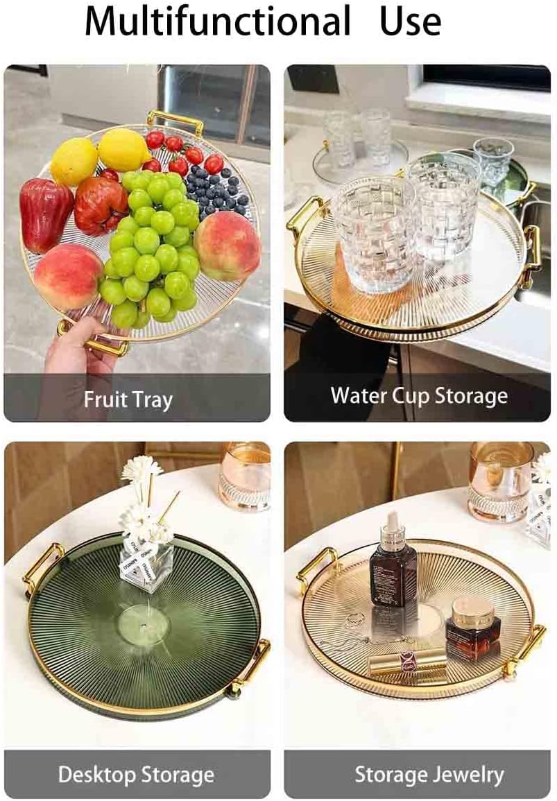 Bandeja de tocador de acrílico con asas doradas, bandeja decorativa para servir platos de velas Comestic para joyas, encimera de tocador,