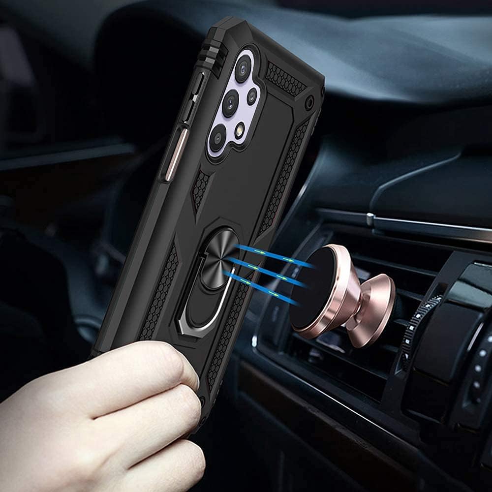 TJS Funda compatible con Samsung Galaxy A32 5G, con protector de pantalla de vidrio templado, soporte magnético, soporte magnético resistente contra