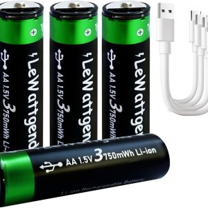 Baterías de litio AA recargables de 1.5 V, batería AA de larga duración de 3750 mWh con salida de cable USB-C 4 en 1, baterías AA para juguetes de Baterías de litio AA recargables de 1.5 V, batería AA de larga duración de 3750 mWh con salida de cable USB-C 4 en 1, baterías AA para juguetes de