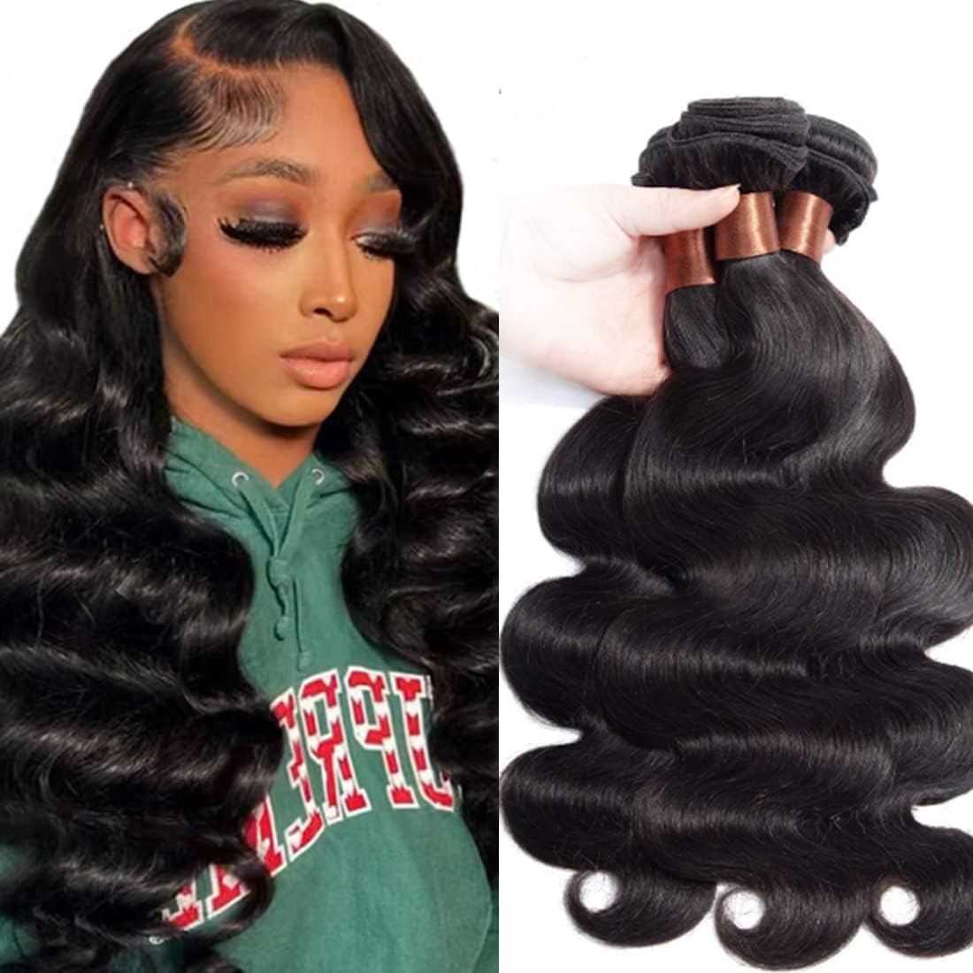 BLACKMOON HAIR Cabello virgen indio cuerpo onda 3 paquetes 16 18 20 pulgadas Cabello humano paquetes color negro natural