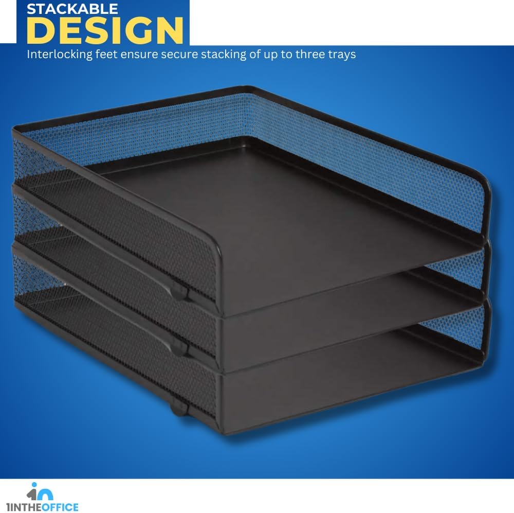 1InTheOffice Bandeja apilable para letras bandeja de carga frontal de malla de alambre negro mate - Imagen 6