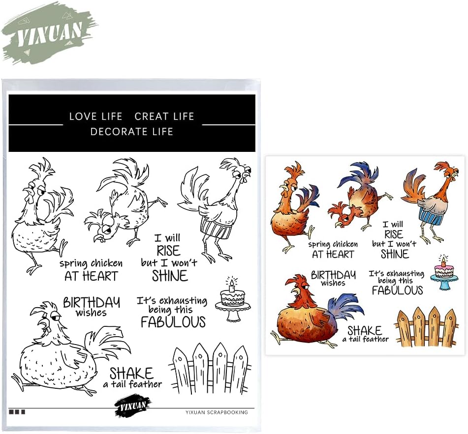 Juego de sellos transparentes de pollo y troqueles de corte de metal con caja de plástico para hacer tarjetas, álbumes de manualidades, suministros