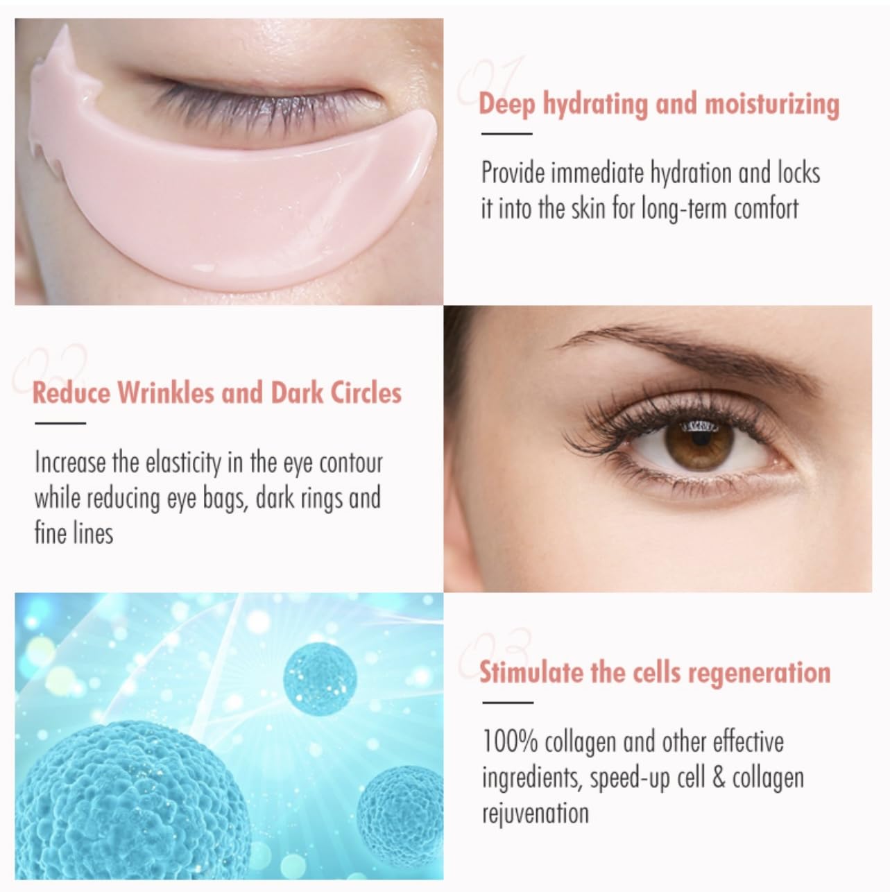 Parches para debajo de los ojos (30 unidades)  Rosa, dorado, hidrogel para debajo de los ojos, aminoácido y colágeno, máscara debajo de los ojos