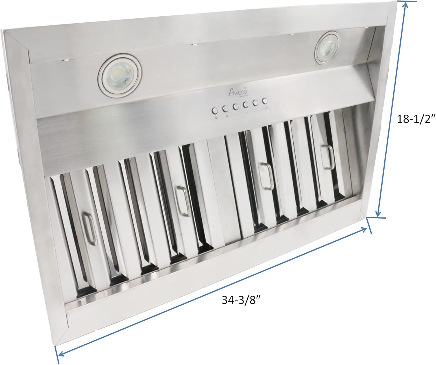 Awoco RH-BQ-X36 – Campana extractora de acero inoxidable integrada con conducto de profundidad de 18.5 pulgadas, 4 velocidades, 700 CFM, luces LED,