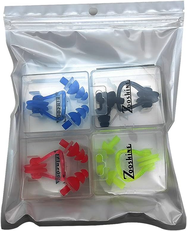 Zooshine Tapones impermeables para los oídos, clips para la nariz de natación que protegen tus orejas y nariz en el agua, 4 colores con caja