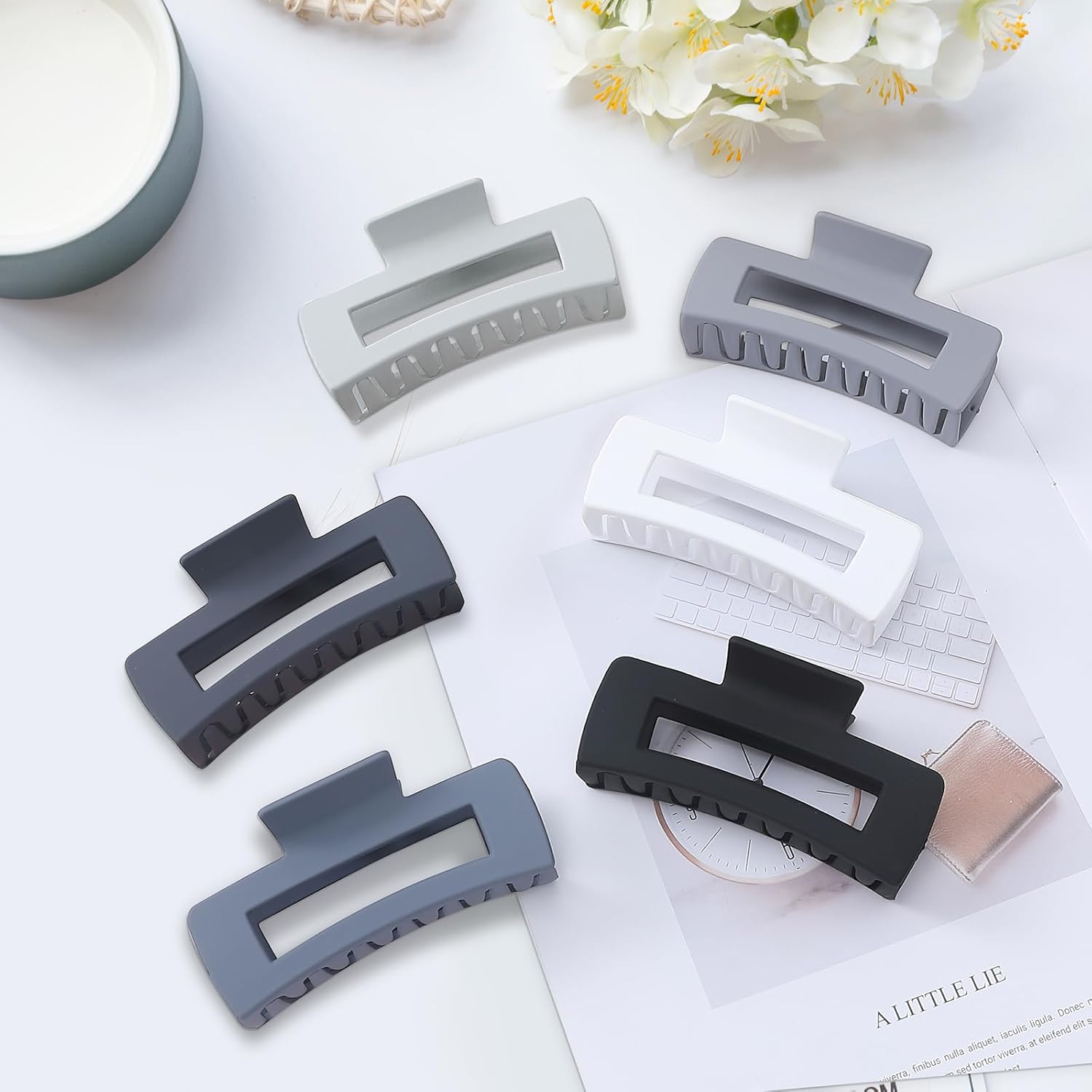 Sisiaipu Pinzas grandes para el cabello de 4 pulgadas, 6 pinzas grandes para cabello grueso, pinzas cuadradas para el cabello para mujeres, pinzas