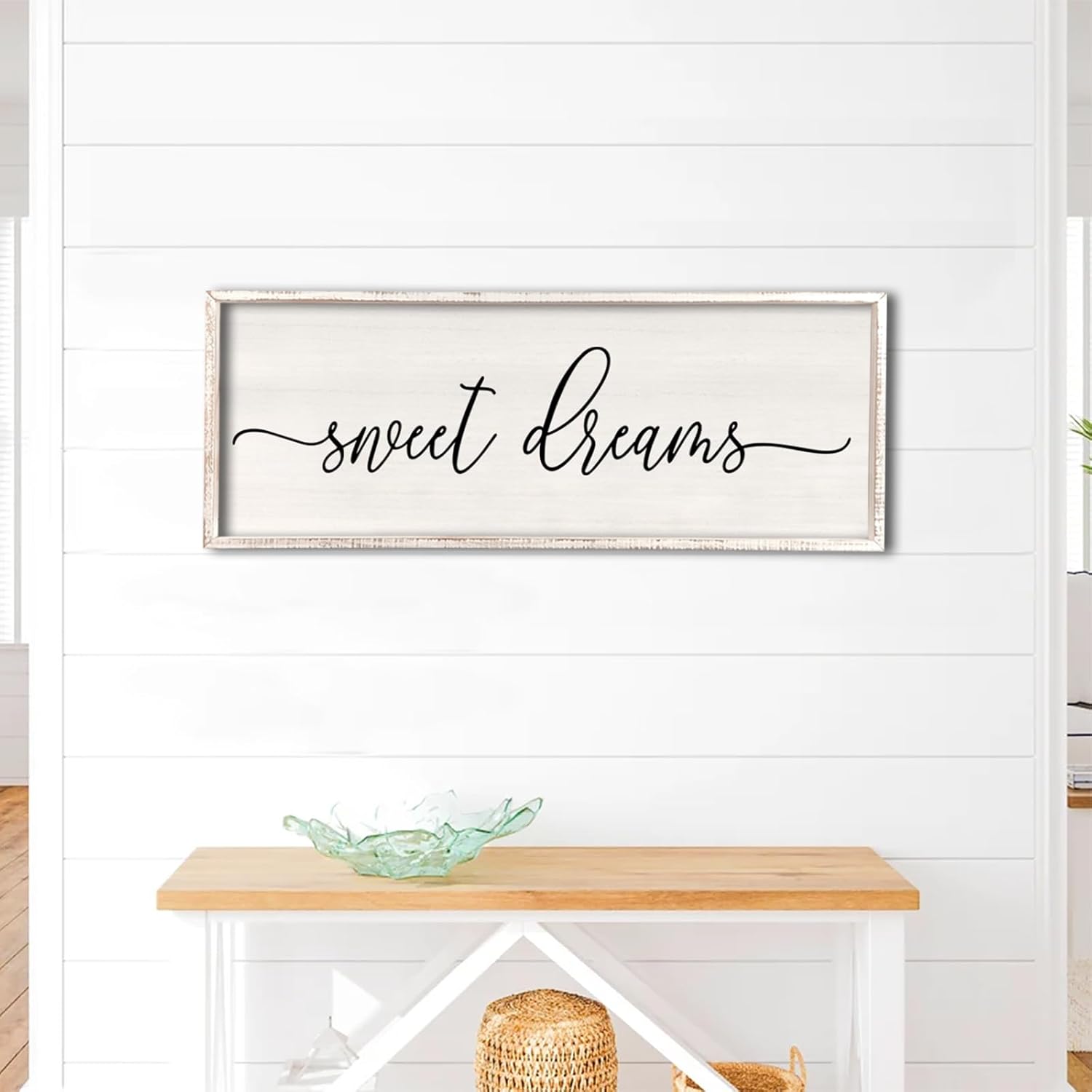 Decoración de pared de Sweet Dreams sobre la cama, 32 x 12 pulgadas, letrero grande de dulces sueños, decoración de pared de granja para habitación