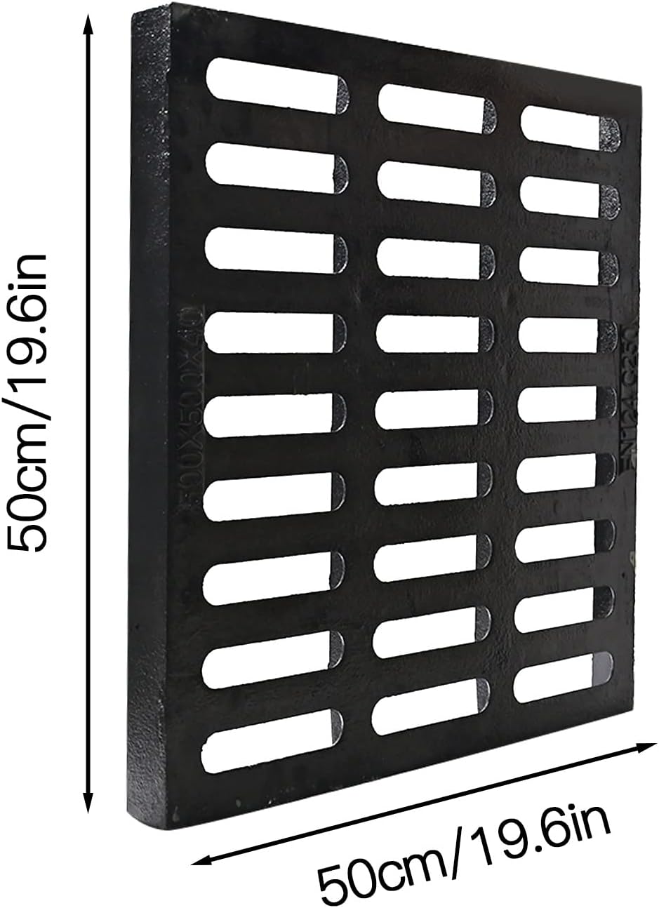 lesolar Rejilla de drenaje de hierro fundido, rejillas de drenaje de canal de 19.7 pulgadas de largo x 19.7 W, rejilla de alcantarillado de clase,