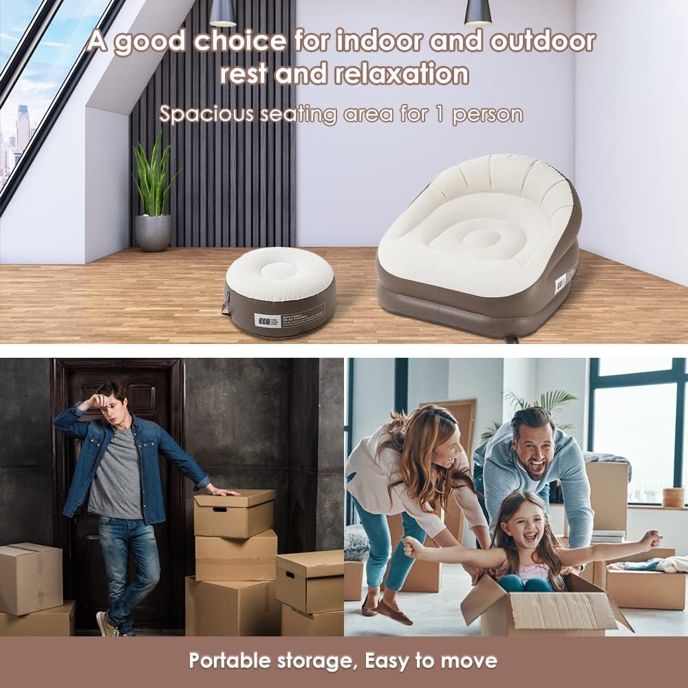 Sofá inflable de tamaño individual, silla inflable doble para adultos, tumbona inflable plegable, sofá de aire portátil para estar en interiores,