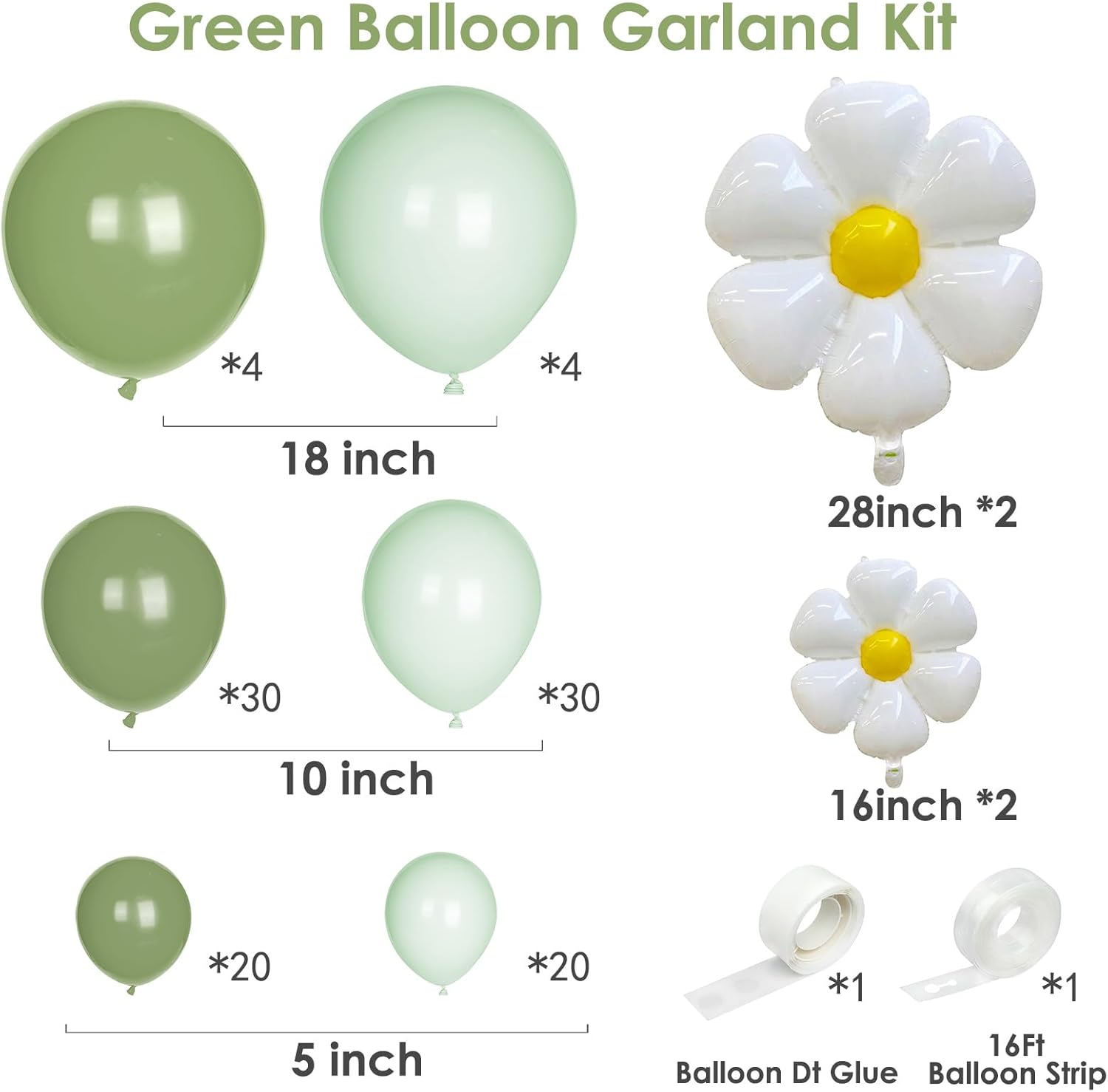 Kit de guirnalda de arco de globos de margaritas de flores, globos verde salvia pastel macarrón, arco de globos de dinosaurio hawaiano tropical para