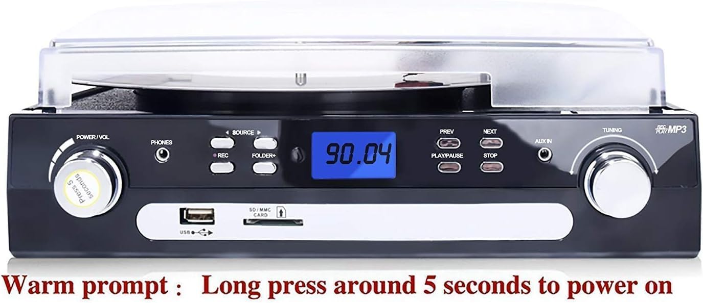 Tocadiscos de vinilo a MP3, conectividad Bluetooth con altavoces estéreo, reproducción de cassette, radio AMFM, control remoto, codificación USBSD