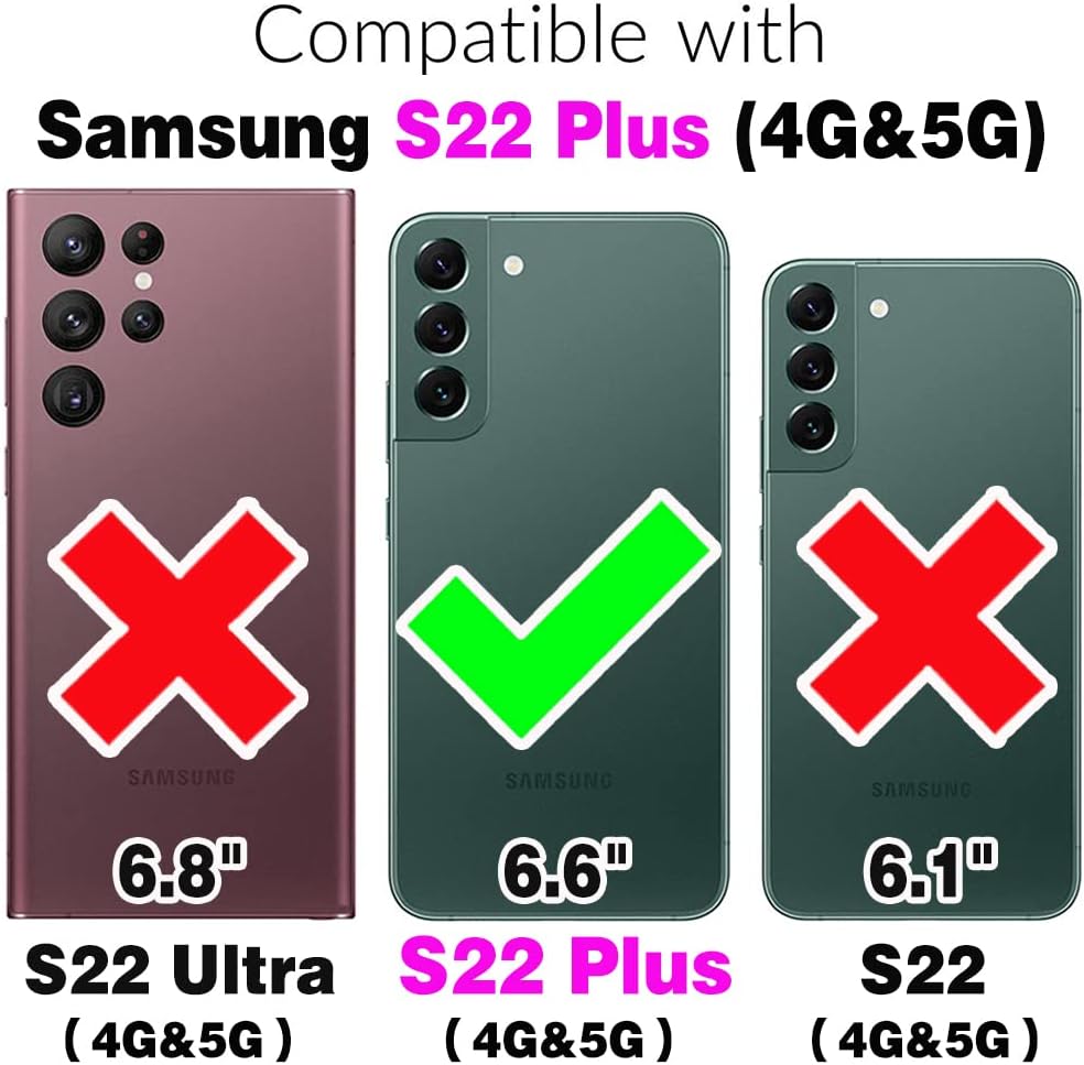 Asuwish Funda de teléfono para Samsung Galaxy S22 Plus S22+ 5G Funda tipo cartera con bloqueo RFID, tarjetero y correa cruzada de muñeca, soporte de