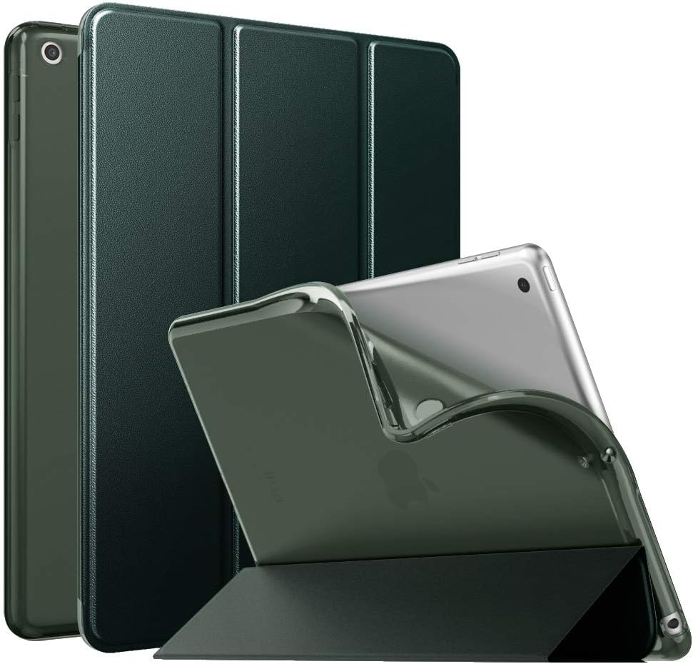 MoKo – Funda compatible con iPad 2019, fina, ligera, inteligente, carcasa, cubierta de soporte con protector trasero traslúcido esmerilado