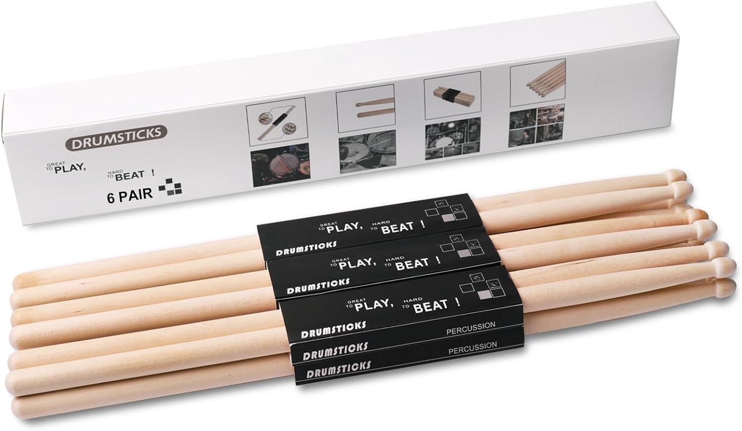AQJUNONG Baquetas, baquetas 7A, 6 pares de baquetas clásicas de madera de arce para niños y adultos, accesorios de percusión de instrumentos