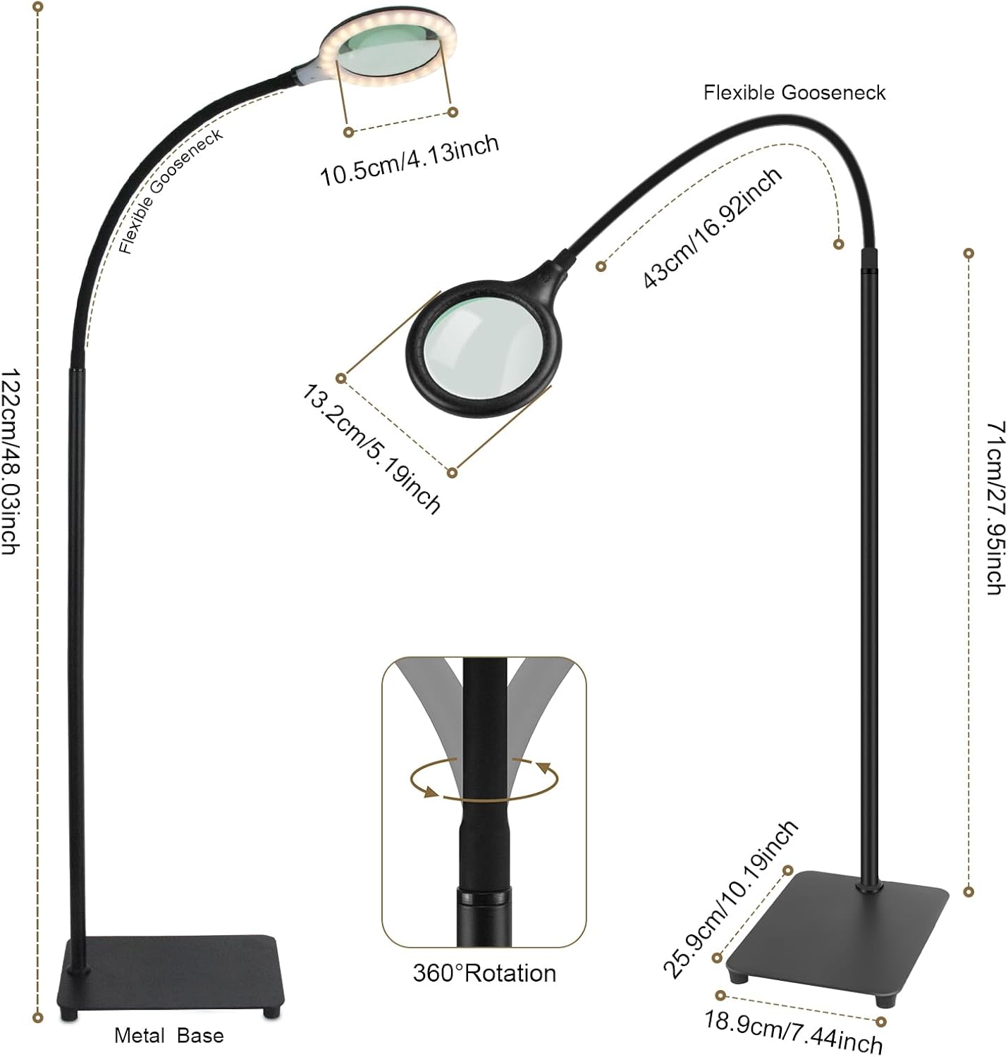 Lupa con luz y soporte, lámpara de aumento manos libres con cuello de cisne flexible, lupa regulable para lectura, reparación de trabajo cercano y