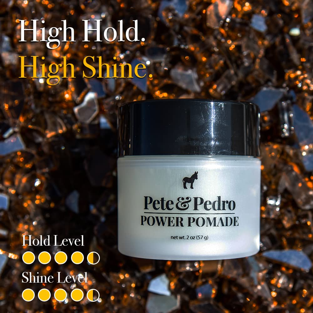 Pete & Pedro Power Pomade – Pomada fuerte para peinar el cabello para hombres, sujeción súper alta, brillo súper alto y súper alto control, como se