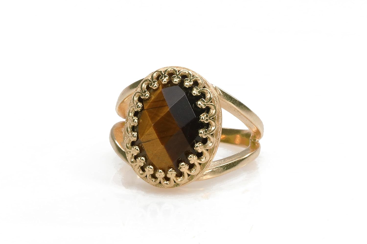 Tiger Eye Ring – Intricate Oval Rings for Women – Handmade Crystal Rings, Fashion Rings, Jewelry for Her – Custom Gemstone Jewelry with Box