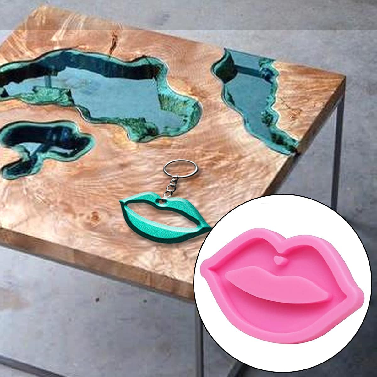 OHAOLYLE 3 moldes de gel de sílice para labios, forma de boca, moldes de resina epoxi con agujero para decoración de llavero, colgante, bricolaje,