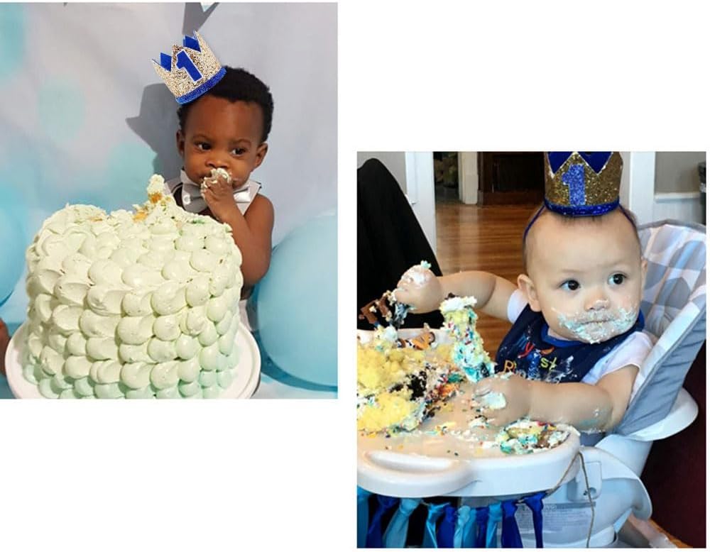 Corona de primer cumpleaños para el primer cumpleaños para bebés, niños, príncipe, sombrero de cumpleaños brillante, diadema para decoración de fotos
