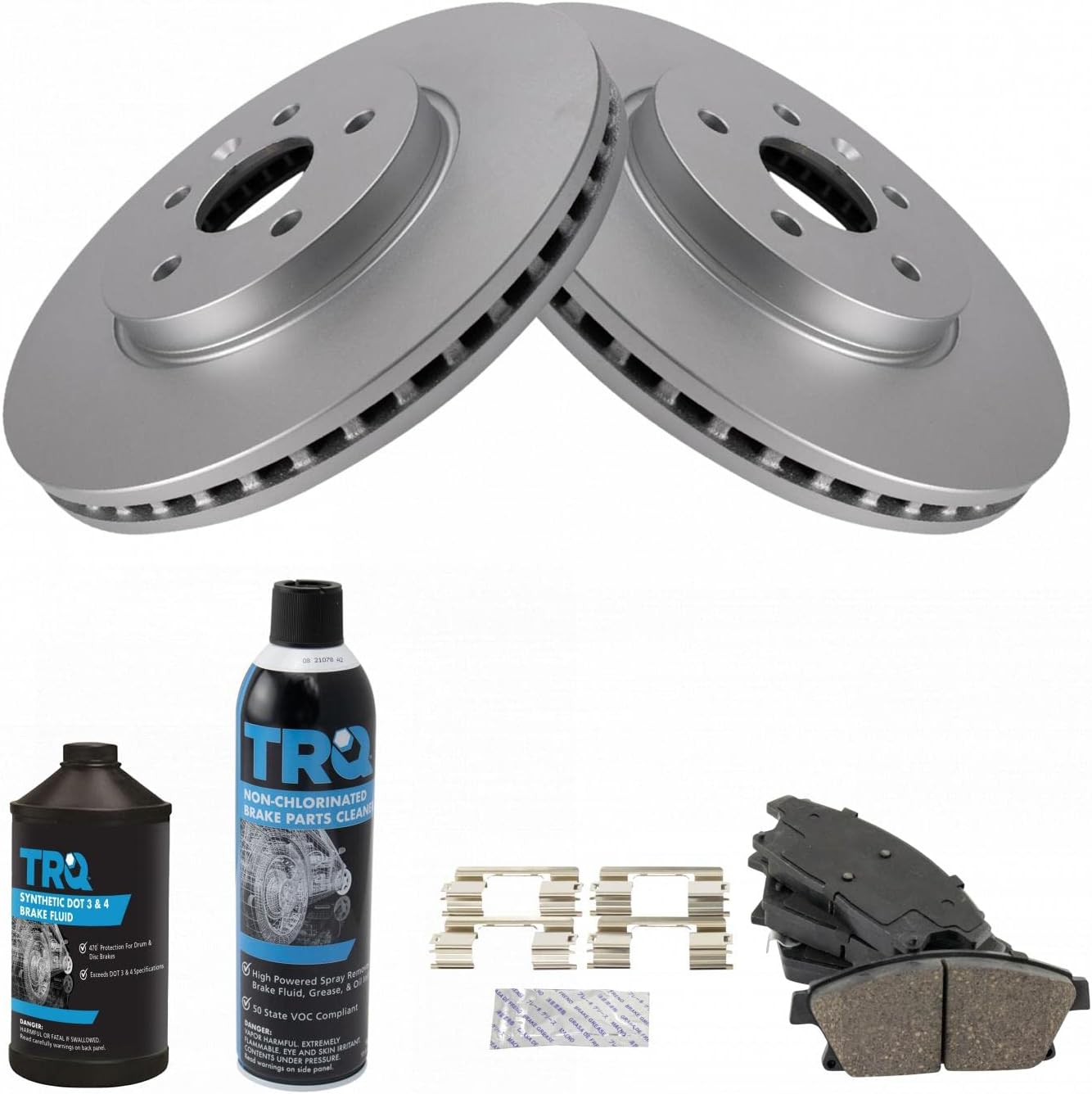 TRQ Kit de pastillas de freno delantero y rotor, kit químico de freno, pastillas de freno, rotor de freno, cerámica premium, recubierto G,