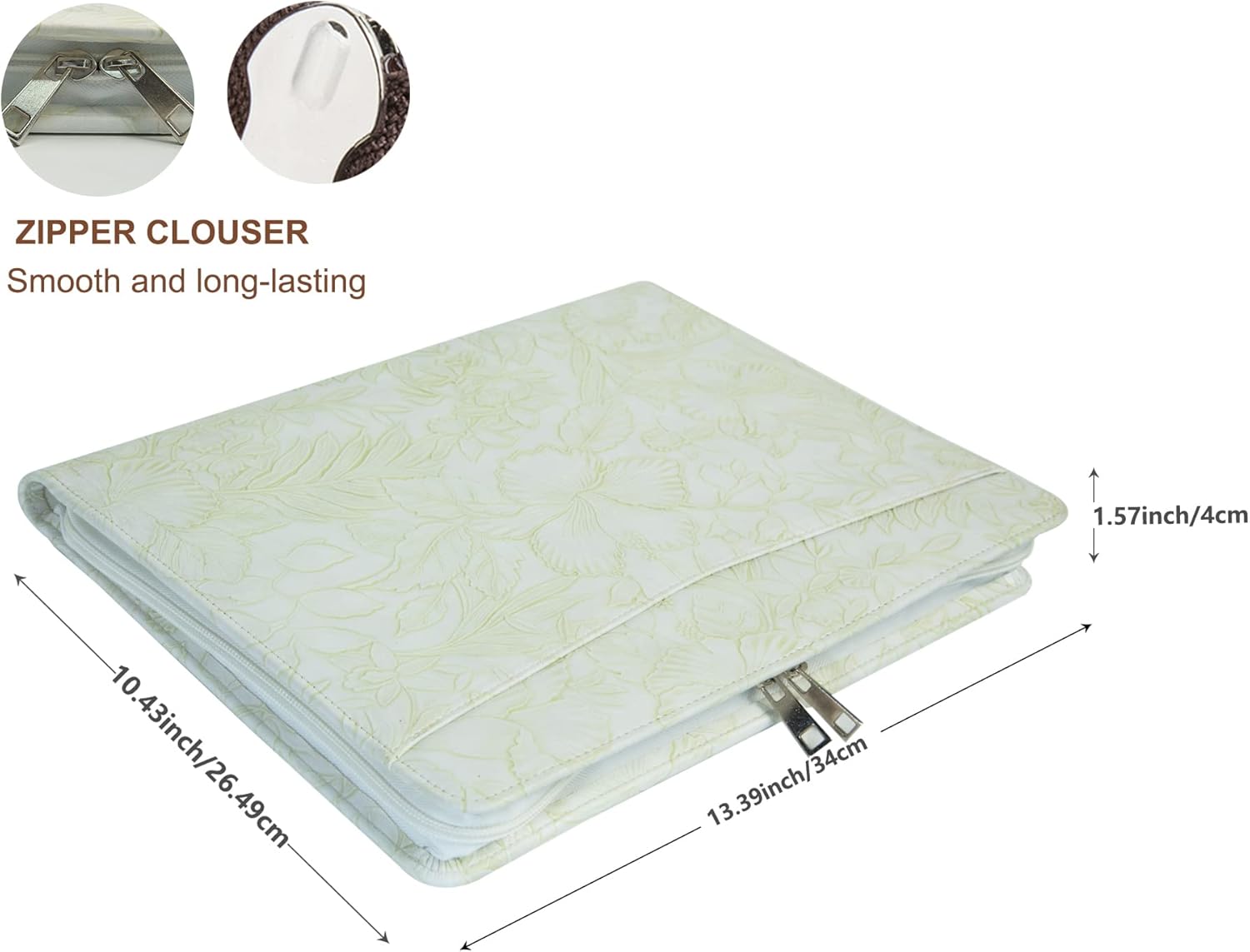 AZXCG Cartera de cuero de impresión, padfolio de piel sintética en relieve con cremallera, cartera de currículum profesional con soporte para bloc