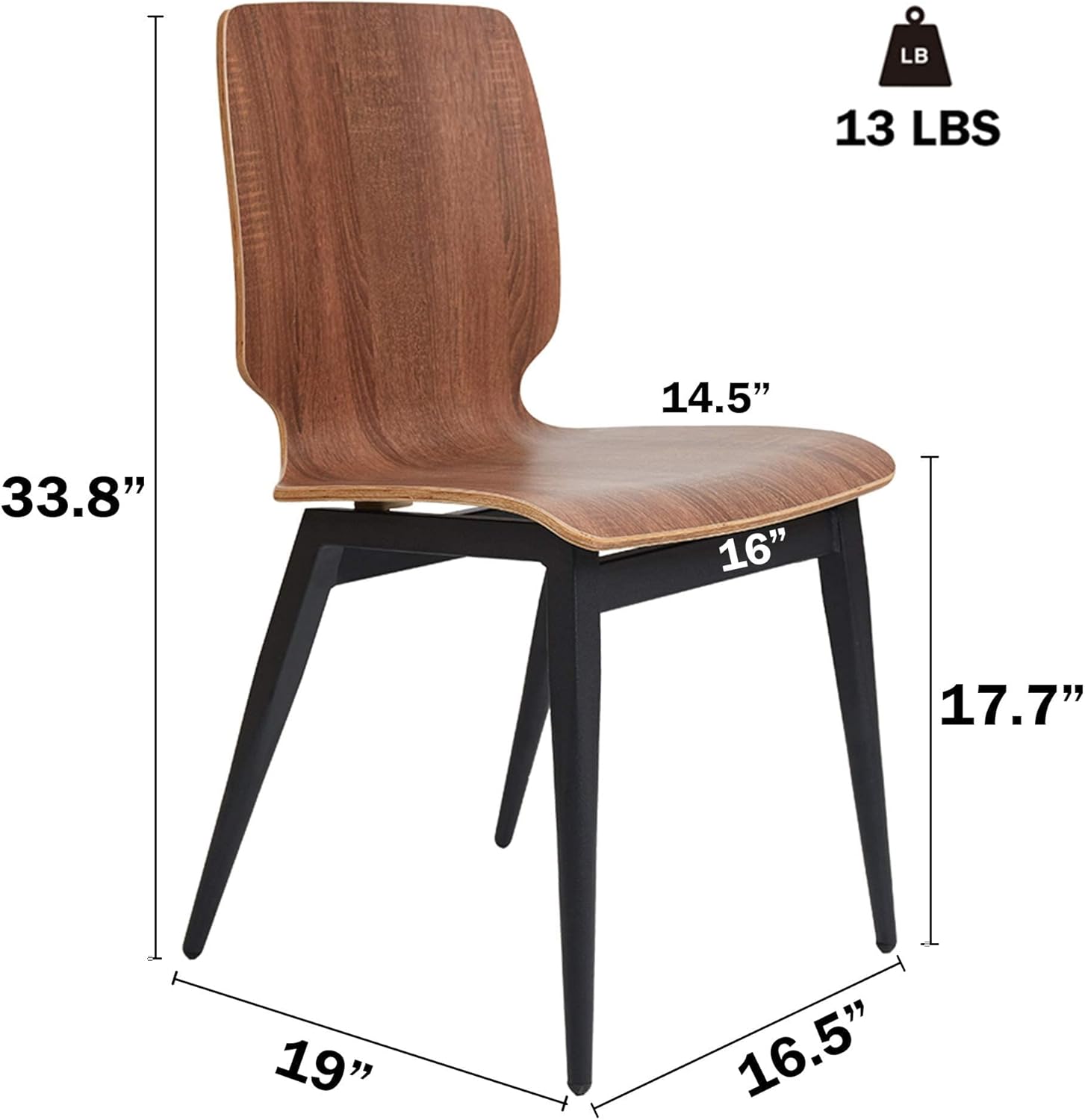 LUCKYERMORE Juego de 4 sillas de comedor modernas con asiento de madera y patas de metal, silla auxiliar de comedor para interiores, diseño