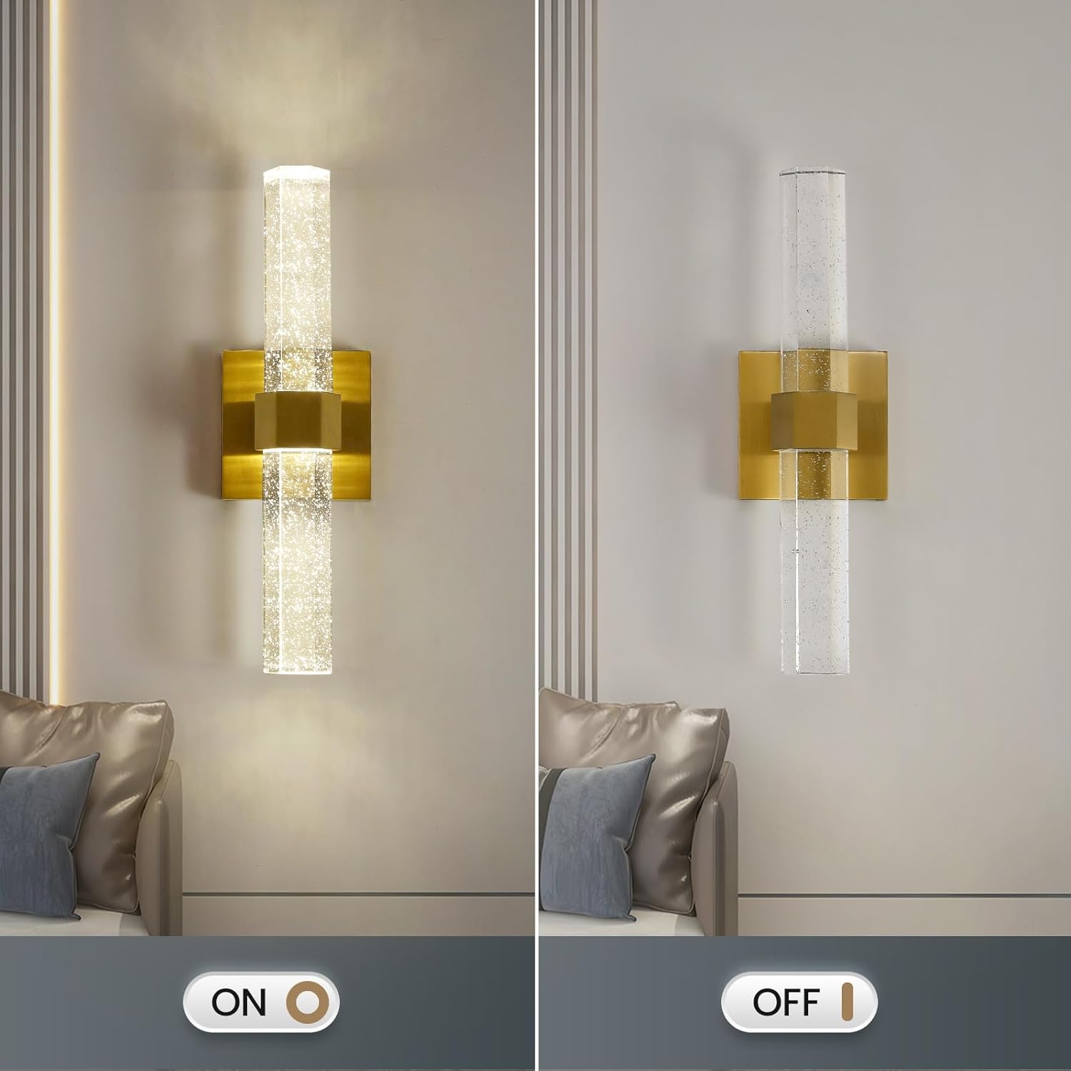 Apliques modernos de pared de cristal, iluminación de pared LED dorada 4000K 10W dormitorio lámpara de pared accesorios para sala de estar, baño,