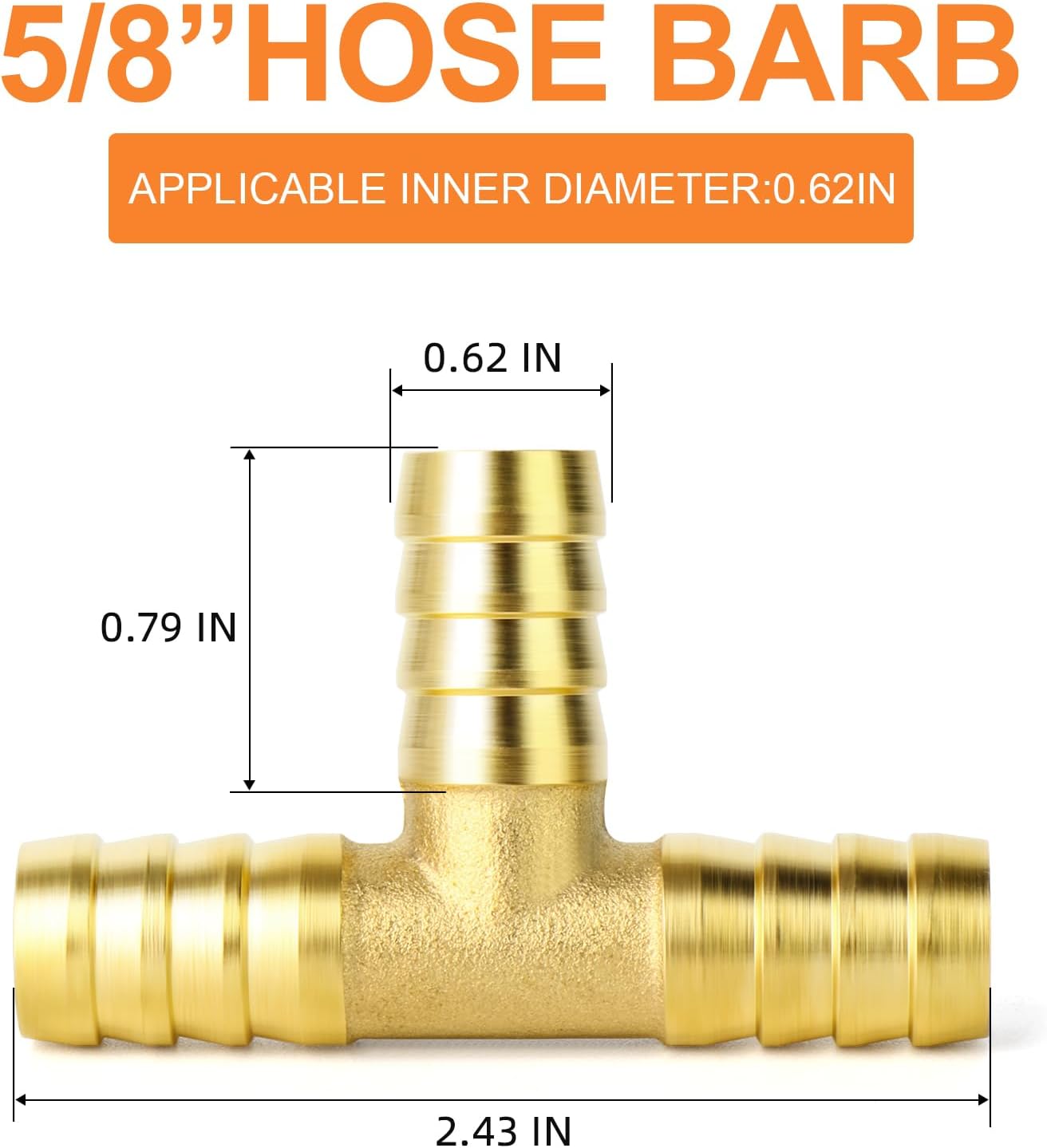 GASHER 1 pieza de latón manguera de púa camiseta, accesorio de manguera en T de 3 vías (58 pulgadas x 58 pulgadas x 58 pulgadas x 58 pulgadas) con 3