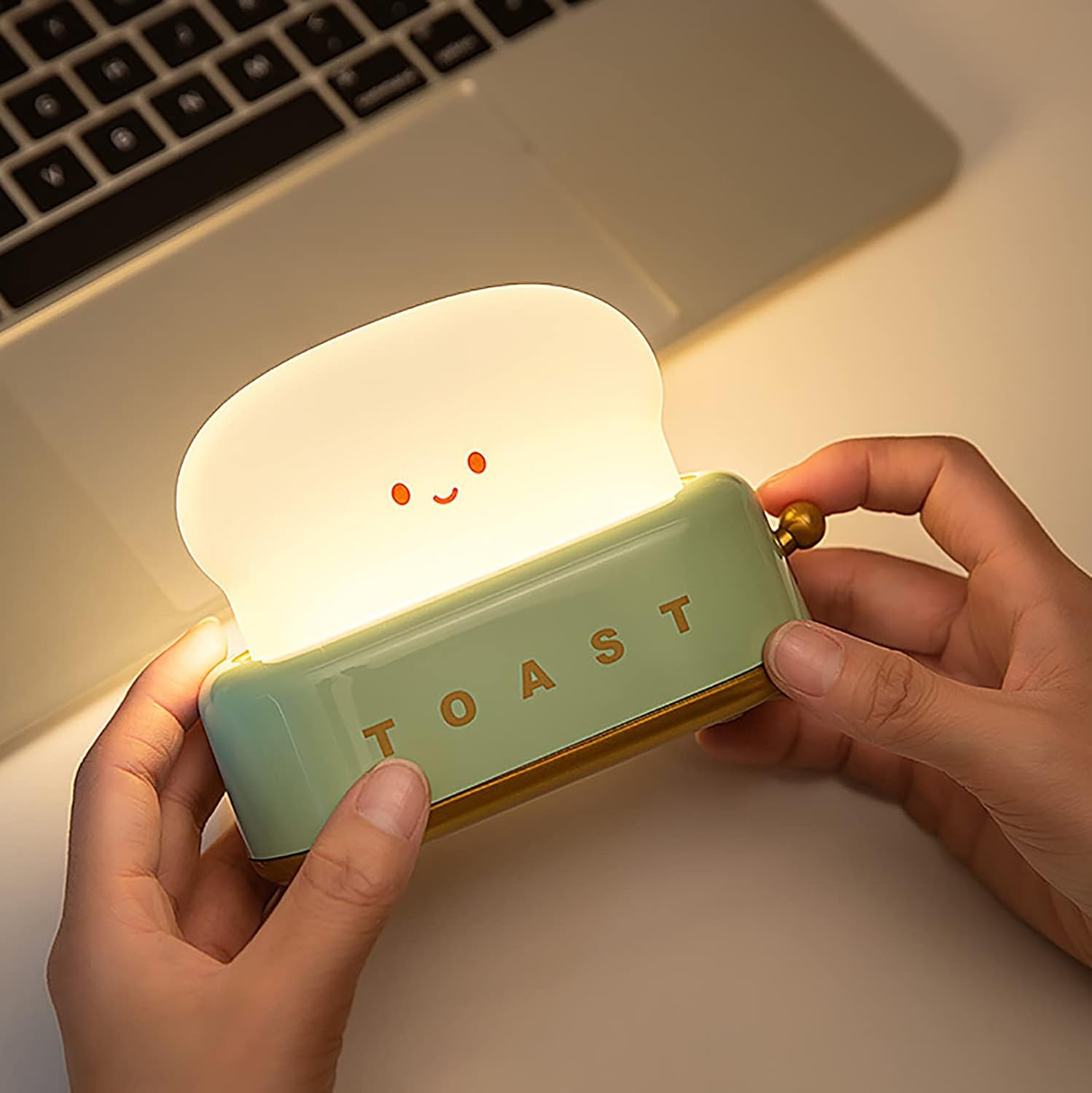 Bonita lámpara de tostadora para decoración de escritorio, pequeña luz LED regulable para tostadas y pan, luz nocturna recargable, luz portátil con