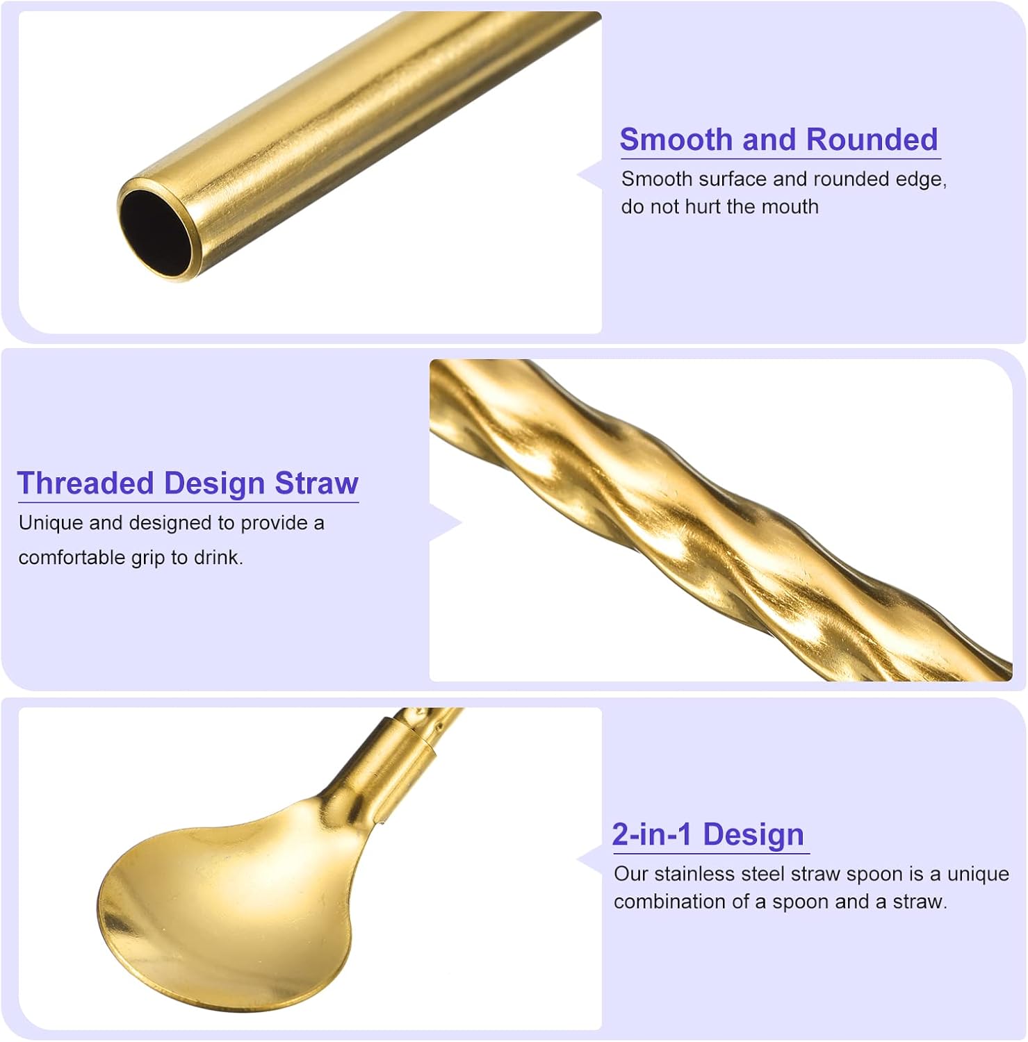 uxcell Pajitas de cuchara de acero inoxidable, 4 pajitas de metal reutilizables de 8.6 pulgadas de mango largo, cucharas para batidos y cócteles,
