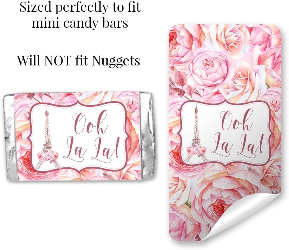 Ooh La La Acuarela Floral París Cumpleaños Mini Chocolate Candy Bar Envolturas para Niños, 45 etiquetas envolventes de 1.4 x 2.6 pulgadas por
