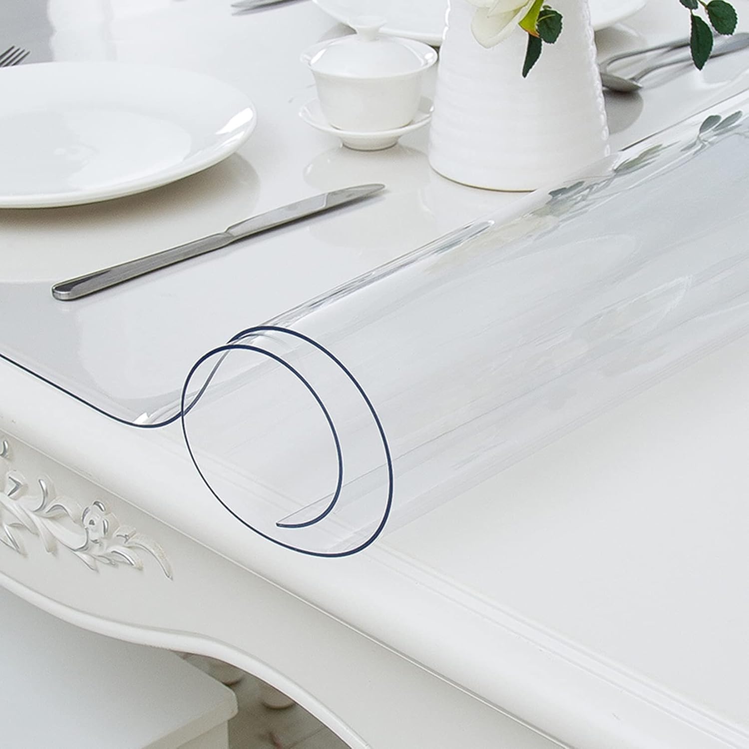 Mantel protector de mesa de comedor de plástico transparente, lavable, de plástico transparente, rectangular, de PVC, fácil de limpiar (0.059in,