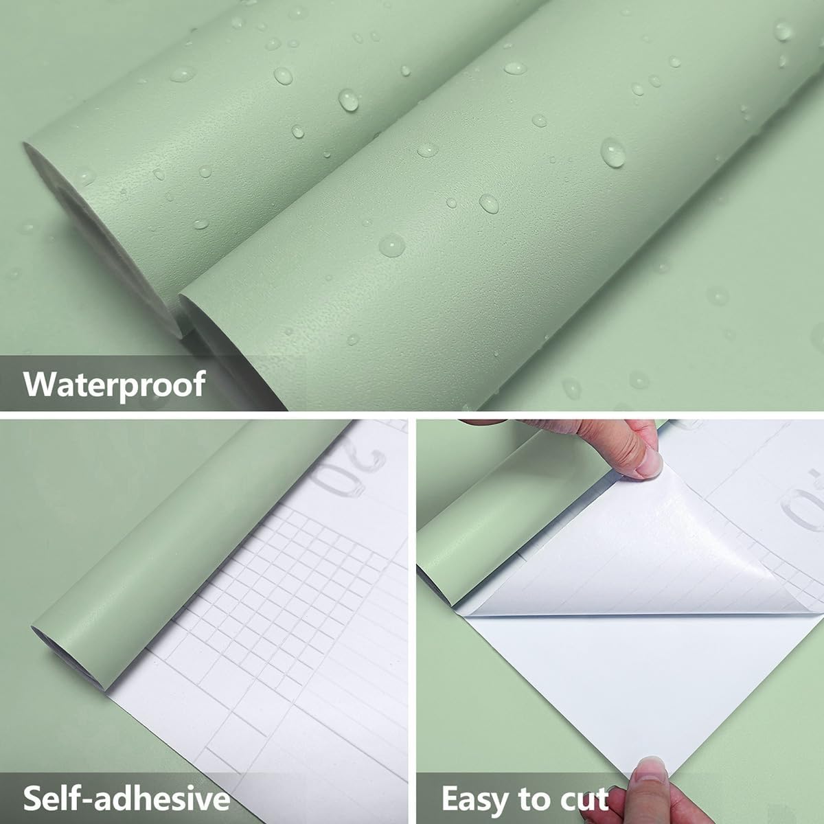 Papel tapiz verde para despegar y pegar, color sólido, papel de contacto verde de 17.7 x 118.1 pulgadas, papel tapiz de vinilo autoadhesivo para