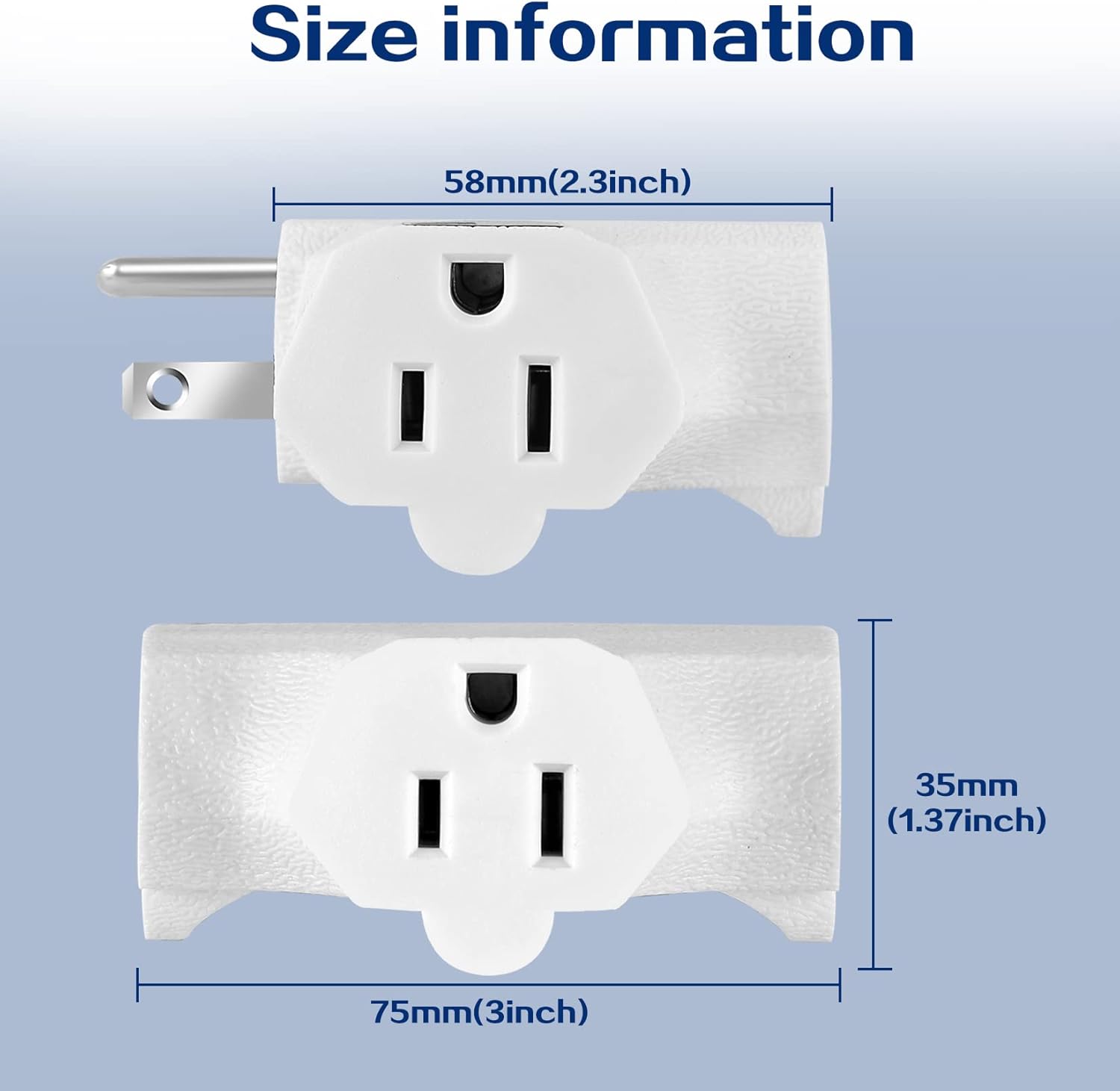 Adaptador de pared de 3 tomacorrientes en forma de T, extensor de enchufe de 3 clavijas con conexión a tierra, 125 V 1875 W, enchufe de pared
