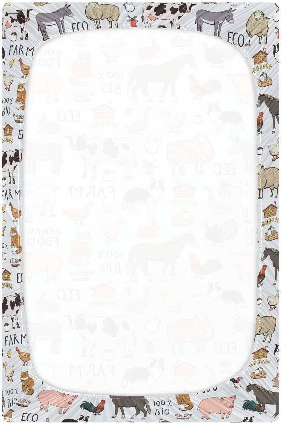 Sábanas frescas de cuna de animales de granja para niños y niñas, 39 x 27 pulgadas, suaves y transpirables, sábanas portátiles para cunas elásticas